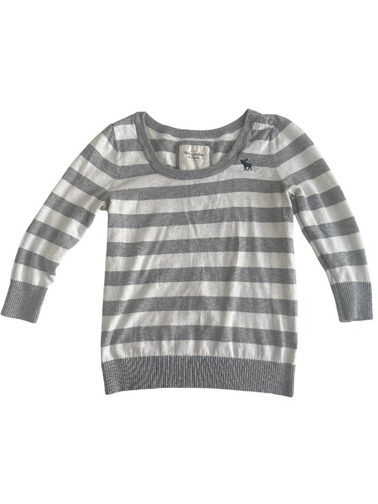 Abercrombie & Fitch Grey White Striped Lightweight Sweater L - Picture 1 of 4